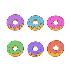 Wall Mural - kawaii Cute Pastel donuts Sweet summer desserts cartoon with different types isolated on White Background for cafe or restaurant. illustration Vector.