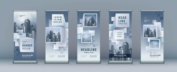 Wall Mural - business roll up set. standee design. banner template