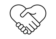 Hand Palm Care Love Symbol. Hands Together. Heart Symbol. Partnership Business Logo. Two Hands Make A Deal. Handshake, Cooperation And Teamwork, Love And Relationship Vector Logo Icon.