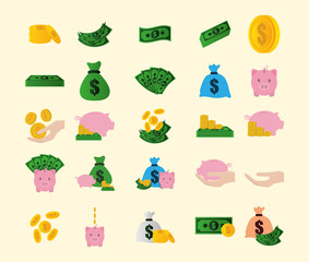 Canvas Print - bundle of money savings with icons set