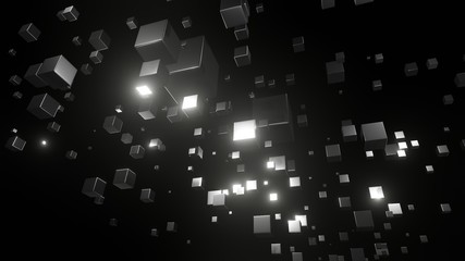 abstract background with many of black cube type floating up in the air 