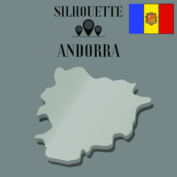  Andorra outline globe world map, contour silhouette vector illustration, design isolated on background, national country flag, objects, element, symbol from countries set