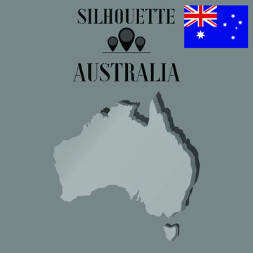 Australia outline globe world map, contour silhouette vector illustration, design isolated on background, national country flag, objects, element, symbol from countries set
