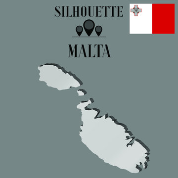 Malta outline globe world map, contour silhouette vector illustration, design isolated on background, national country flag, objects, element, symbol from countries set