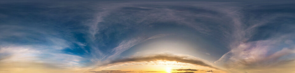 Wall Mural - seamless cloudy blue sky hdri panorama 360 degrees angle view with zenith and beautiful clouds for u