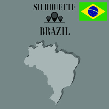 Brazil outline globe world map, contour silhouette vector illustration, design isolated on background, national country flag, objects, element, symbol from countries set