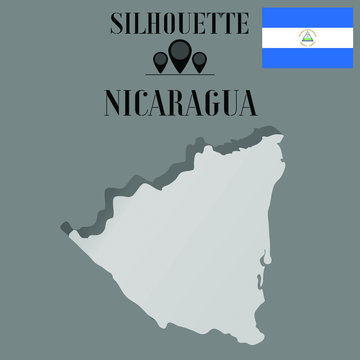 Nicaragua outline globe world map, contour silhouette vector illustration, design isolated on background, national country flag, objects, element, symbol from countries set