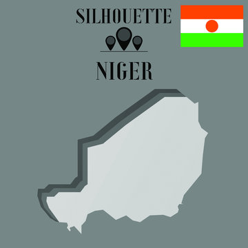 Niger outline globe world map, contour silhouette vector illustration, design isolated on background, national country flag, objects, element, symbol from countries set