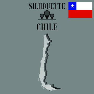 Chile outline globe world map, contour silhouette vector illustration, design isolated on background, national country flag, objects, element, symbol from countries set