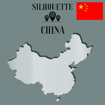 China outline globe world map, contour silhouette vector illustration, design isolated on background, national country flag, objects, element, symbol from countries set