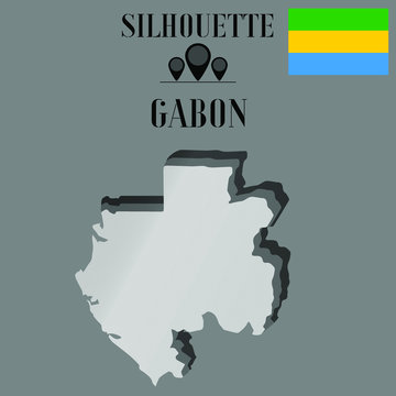 Gabon outline globe world map, contour silhouette vector illustration, design isolated on background, national country flag, objects, element, symbol from countries set