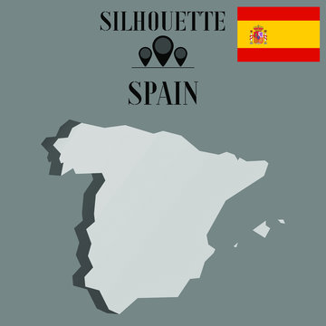 Spain outline globe world map, contour silhouette vector illustration, design isolated on background, national country flag, objects, element, symbol from countries set