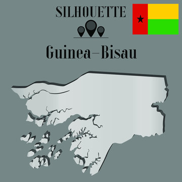 Guinea-Bisau  outline globe world map, contour silhouette vector illustration, design isolated on background, national country flag, objects, element, symbol from countries set