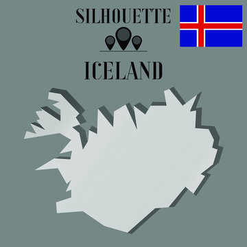 Iceland outline globe world map, contour silhouette vector illustration, design isolated on background, national country flag, objects, element, symbol from countries set