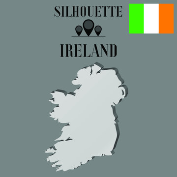  Ireland outline globe world map, contour silhouette vector illustration, design isolated on background, national country flag, objects, element, symbol from countries set