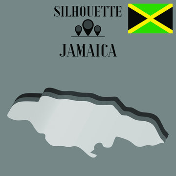  Jamaica outline globe world map, contour silhouette vector illustration, design isolated on background, national country flag, objects, element, symbol from countries set