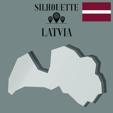 Latvia outline globe world map, contour silhouette vector illustration, design isolated on background, national country flag, objects, element, symbol from countries set