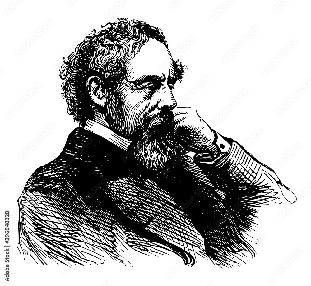 Charles Dickens, vintage illustration - obrazy, fototapety, plakaty 