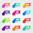 Bullet marker icon with number 1, 3, 4, 5, 7, 9, 10, 12 for infographic, presentation. Set of graphic pointer with steps. Sticky arrow bullet gradient color. Template label info bullet. vector