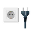 Electric pin prong disconnect. Pin socket and electricity plug isolated. Power plug unplug in flat style. Voltage cable off. Energy cable unplug. vector illustration