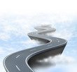 Risk and uncertainty represented by a winding road high above the clouds showing the concept of danger and extreme challenges faced in business and life. - Illustration