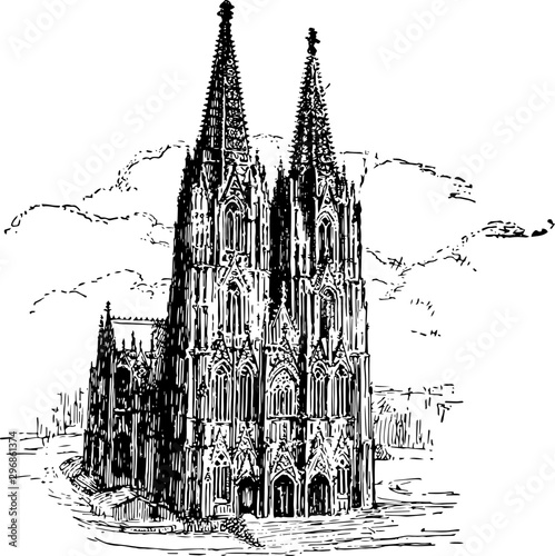 Cuadros en Lienzo Cologne Cathedral vintage illustration.