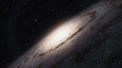 Wall Mural - camera on spaceship flies at the speed of light through a galaxy in space. billions of stars in the 