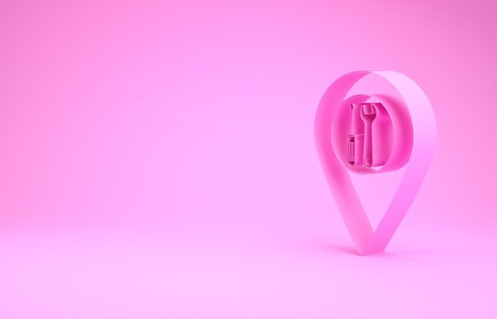 Pink Location with crossed screwdriver and wrench tools icon isolated on pink background. Pointer settings symbol. Minimalism concept. 3d illustration 3D render