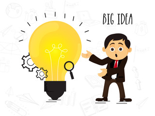 Poster - Business Big Idea concept with light bulb and businessman.