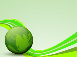 Poster - Green Earth Globe with abstract waves.