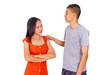© xzotica65 - Young Asian boy and girl standing together in front of the camera white background