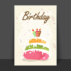 Wall Mural - Birthday Greeting or Invitation Card with cake.