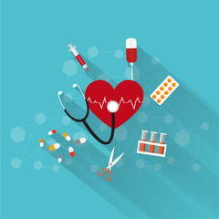 Sticker - Red heart with stethoscope for Health and Medical.