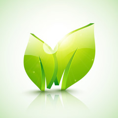 Sticker - Glossy 3D green leaves for Ecology or Nature concept.