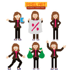 Poster - Pixel Art style Business Women characters.