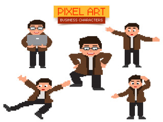 Canvas Print - Set of five Pixel Art Business Characters.