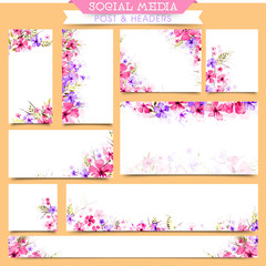 Poster - Social Media Post and Headers with beautiful flowers.