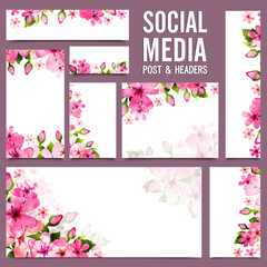 Canvas Print - Social Media Post and Headers with pink flowers.