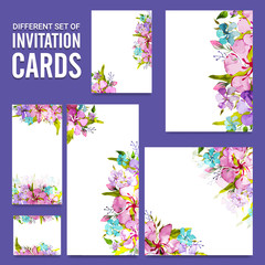 Canvas Print - Watercolor flowers decorated invitation cards set.