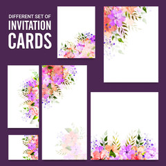 Poster - Invitation cards set with beautiful flowers.