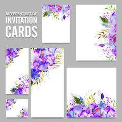 Canvas Print - Invitation Cards set with purple and blue flowers.