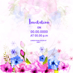 Wall Mural - Floral Invitation Card with watercolor flowers.