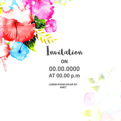 Sticker - Invitation Card design with watercolor flowers.