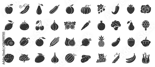 Cuadros en Lienzo Fruit berry vegetable food glyph icon vector set