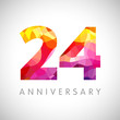 24 th anniversary numbers. 24 years old multicolored logotype. Age congrats, congratulation art idea. Isolated abstract graphic design template. Coloured 2, 4 digits. Up to 24% percent off discount.