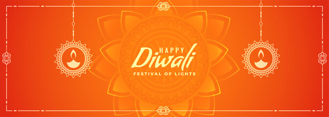 Sticker - orange happy diwali festival diya banner design