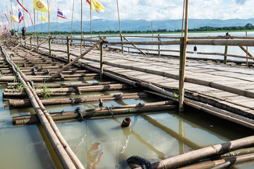 PHAYAO, THAILAND - June 2, 2017 : The bamboo bridge in Kwan Phayao lake