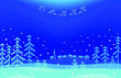 Christmas Dark Blue Pattern with Trees, Houses Santa Sleigh in the Sky 
