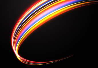 Poster - abstract color speed light curve on black design modern futuristic technology background vector illu