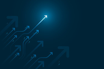 Light arrow circuit on blue background illustration, copy space composition, business growth concept.